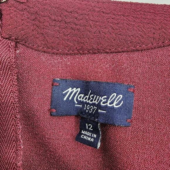 Madewell Sloan Long Sleeve Textured Jumpsuit in Burgundy Crepe Size 12 - Picture 2 of 4